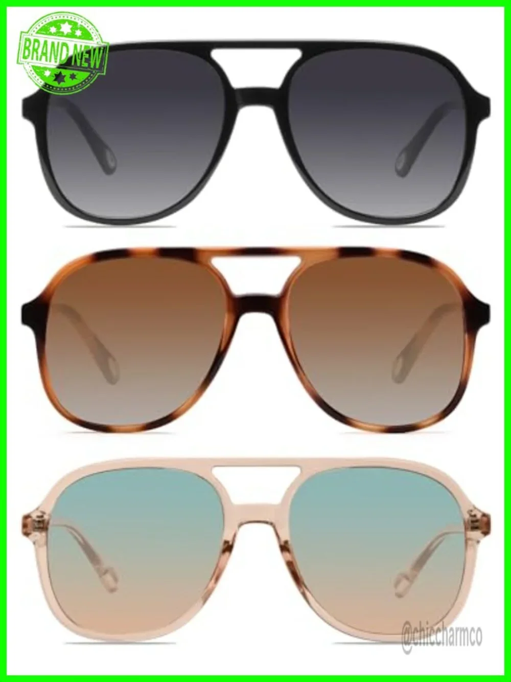 Retro Square Aviator Sunglasses for Women Men Double Bridge UV400